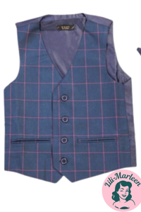 Vestsæt; Niels blå med rød tern - flot vestsæt i 2 dele